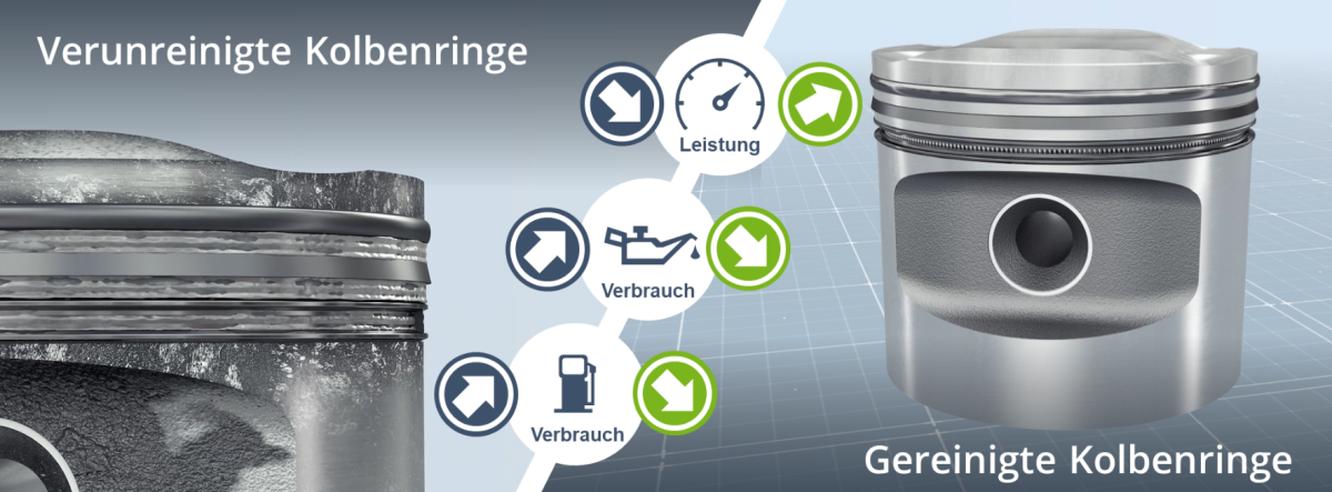 Vergleich verschmutzte und gereinigte Kolbenringe